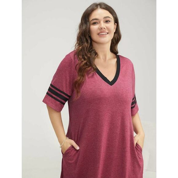2/$25  Size 12 Large BloomChic T-shirt Dress w/ Stripped Short Sleeve & POCKETS - Picture 4 of 11